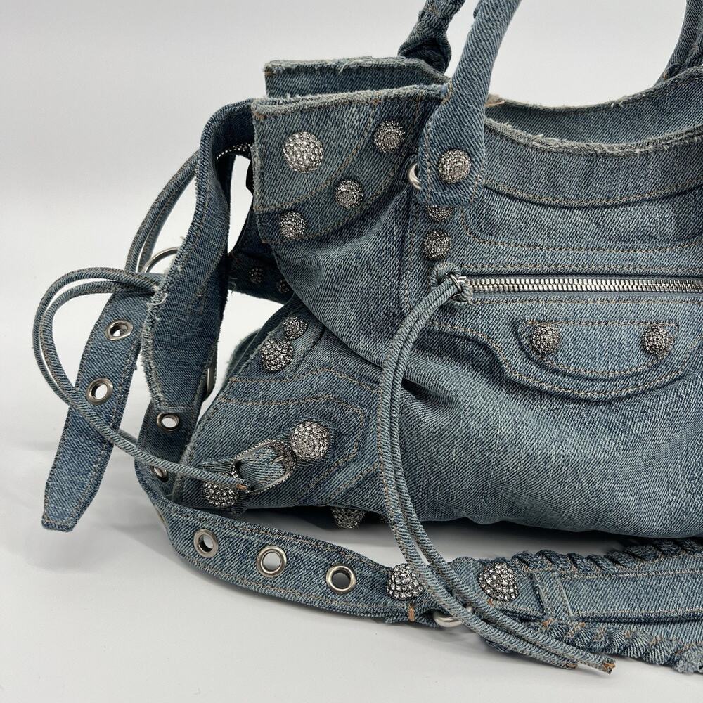 AUTHENTIC BALENCIAGA Neo Cagole City Handbag Denim Rhinestone Bag 2023 - Picture 3 of 12